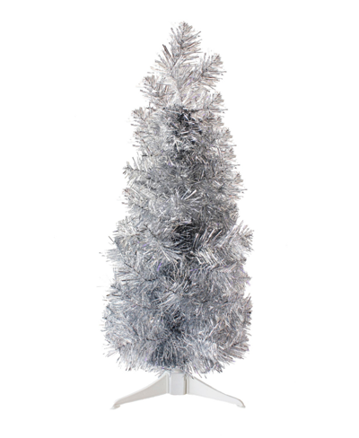 Perfect Holiday Silver-tone Tabletop Pencil Tree With Plastic Stand, 2"