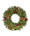 PERFECT HOLIDAY PRE-LIT CHEYENNE PINE WREATH WITH PINE CONES & RED BERRY CLUSTERS, 2"