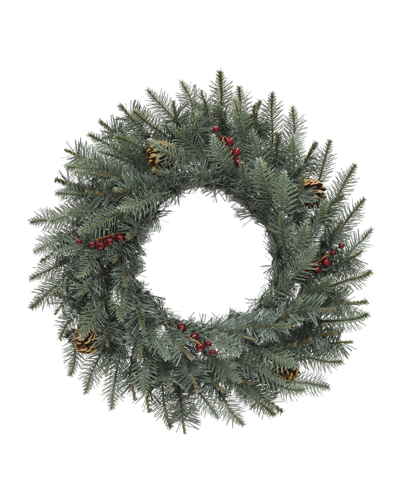 Perfect Holiday Carolina Spruce Wreath With Pine Cones & Red Berry Clusters, 2" In Green