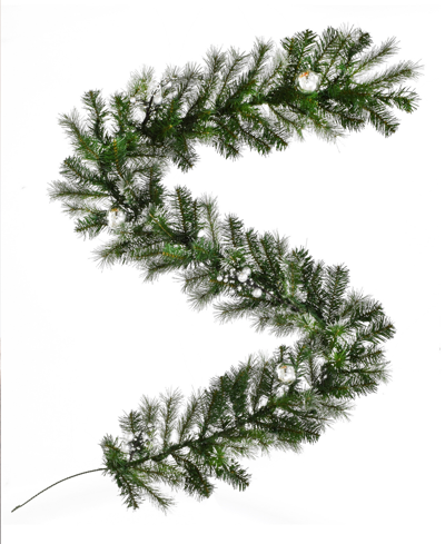 Perfect Holiday Snow Dusted Nulato Pine Garland With Ornaments And Silver Glitter Berry Cluster, 12" X 6" In Green