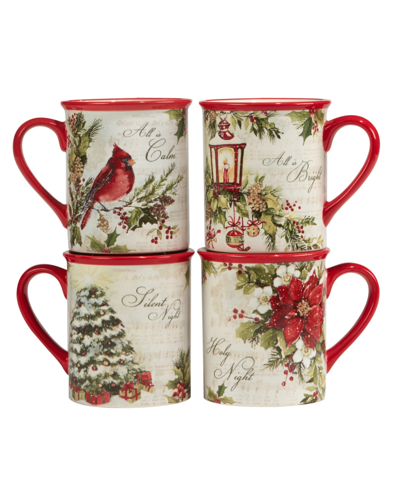 Certified International Silent Night 4 Piece Mug Set In Red And White