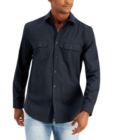 Alfani Men's Regular-fit Solid Shirt, Created For Macy's In Deep Black