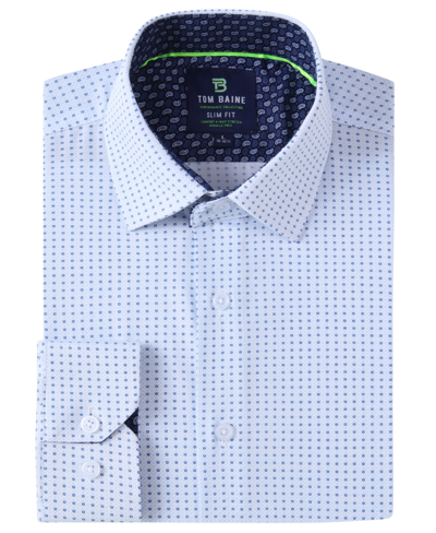 Tom Baine Men's Slim Fit Performance Long Sleeve Geometric Dress Shirt In Blue