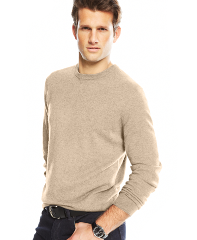 Club Room Cashmere Crew-neck Sweater, Created For Macy's In Oatmeal Heather