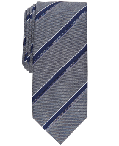 Alfani Men's Slim Stripe Tie, Created For Macy's In Silver