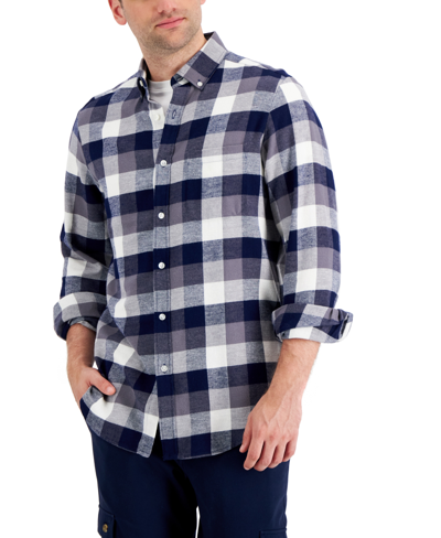 Club Room Men's Regular-fit Plaid Flannel Shirt, Created For Macy's In Navy Blue Combo