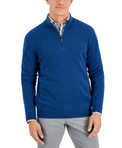 Club Room Men's Cashmere Quarter-zip Sweater, Created For Macy's In Peacock Heather