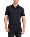 Alfani Men's Stretch Textured Stripe Jacquard Polo Shirt, Created For Macy's In Deep Black