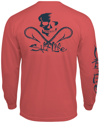 Salt Life Men's Skull & Hooks Logo Graphic Long-sleeve T-shirt In Pink