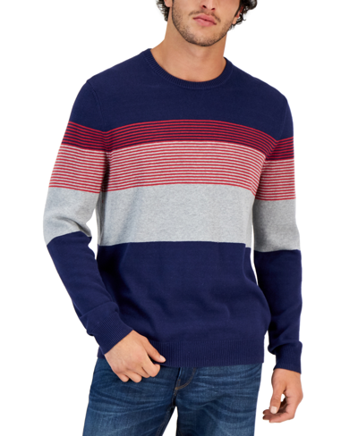 Club Room Men's Striped Sweater, Created For Macy's In Navy Blue