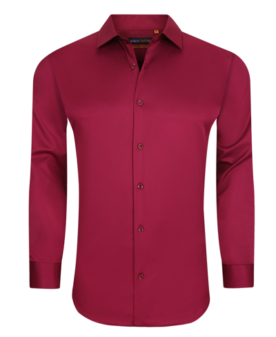 Suslo Couture Men's Solid Slim Fit Wrinkle Free Stretch Long Sleeve Button Down Shirt In Burgundy