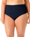 Anne Cole Plus High Waisted Shirred Bottom In Navy