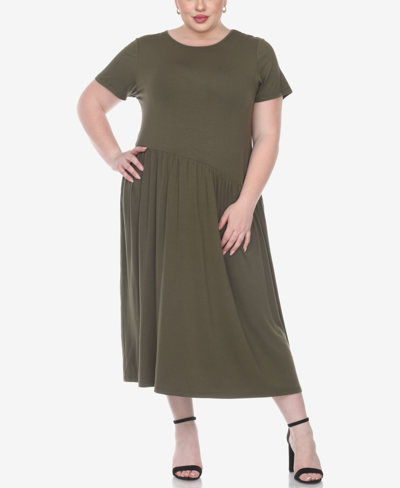 White Mark Plus Size Short Sleeves Maxi Dress In Olive
