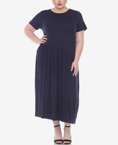 White Mark Plus Size Short Sleeves Maxi Dress In Blue