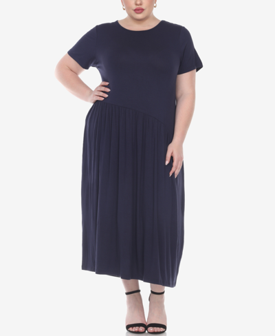 White Mark Plus Size Short Sleeves Maxi Dress In Navy