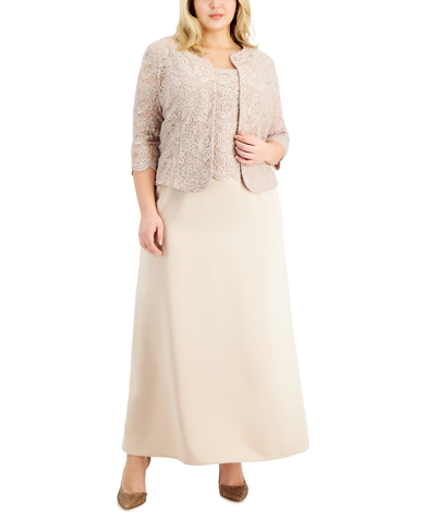 Alex Evenings Plus Size Lace Dress & Jacket In Taupe