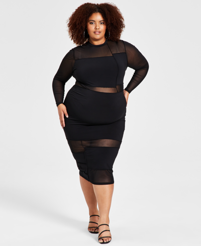 Nina Parker Trendy Plus Size Sheer Panel Bodycon Dress In Black Beauty