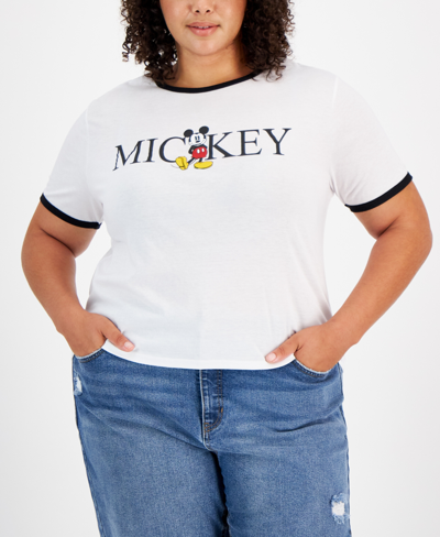 Disney Trendy Plus Size Mickey Graphic T-shirt In White