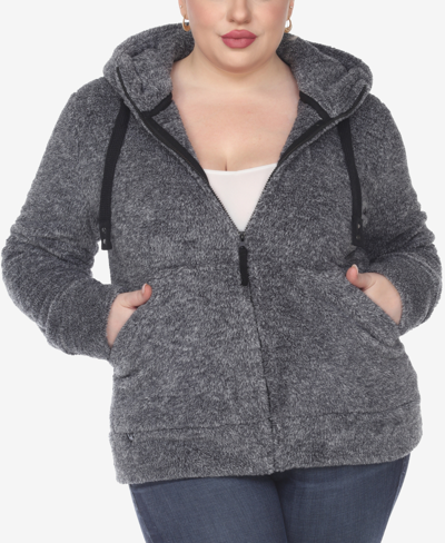 White Mark Plus Size Hooded Sherpa Jacket In Charcoal