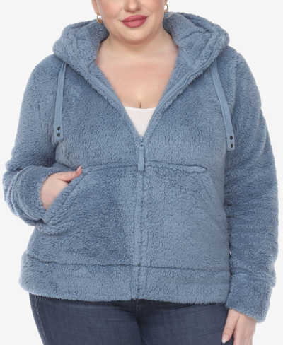 White Mark Plus Size Hooded Sherpa Jacket In Blue