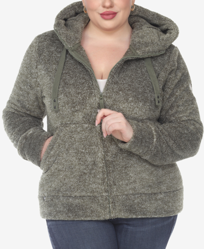 White Mark Plus Size Hooded Sherpa Jacket In Olive