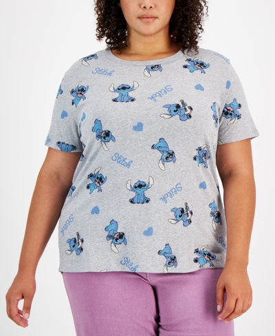 Disney Trendy Plus Size Stitch Graphic T-shirt In Heather Grey