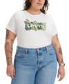 Levi's Trendy Plus Size Perfect Crewneck T-shirt In Forest Fill White