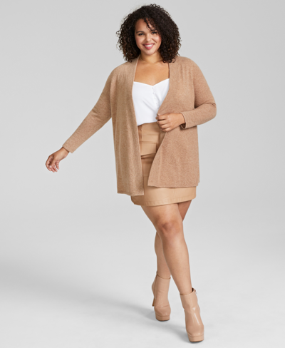 Charter Club Plus Size 100% Cashmere Duster Cardigan, Created For Macy's In Heather Camel