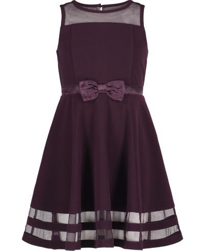 Calvin Klein Big Girls Plus Size Illusion Mesh Bow Front Dress In Dark Purple