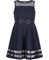 Calvin Klein Little Girls Illusion Mesh Bow Front Dress In Navy