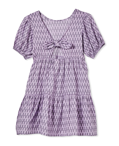 Cotton On Big Girls Thelma Short Sleeve Dress In Dusk Purple Mini Geo