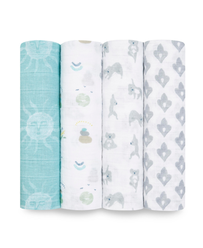 Aden By Aden + Anais Baby Boys Or Baby Girls Printed Swaddle Blankets, Pack Of 4 In Aqua