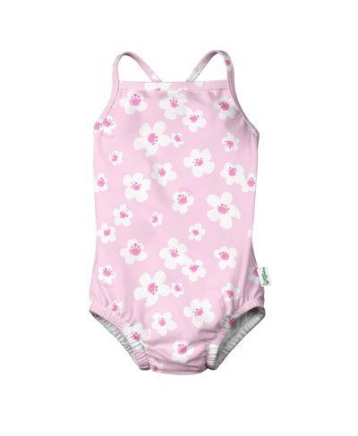 Green Sprouts I Play. Baby Girls One Piece Classic Swimsuit With Built-in Reusable Swim Diaper In Light Pink Large Blossoms