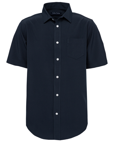 Nautica Kids' Big Boys Husky Short Sleeve Performance Woven Shirt In Navy
