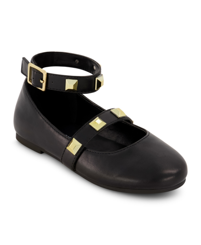 Marc Fisher Little Girls Ankle Strap Pyramid Stud Ballet Flats In Black