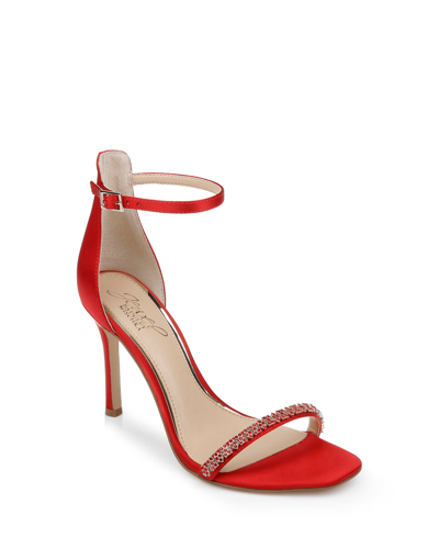 Jewel Badgley Mischka Women's Adriane Two Piece Stiletto Evening Sandals In Red Satin