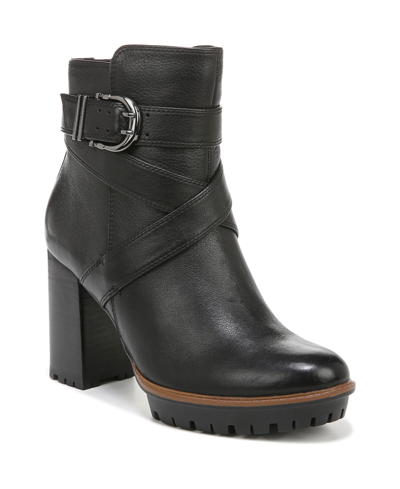 Naturalizer Lyra Lug Sole Booties Women's Shoes In Black Leather