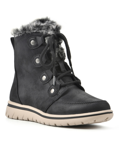Cliffs By White Mountain Faux Fur Lined Lace-up Boot In Black Fabric