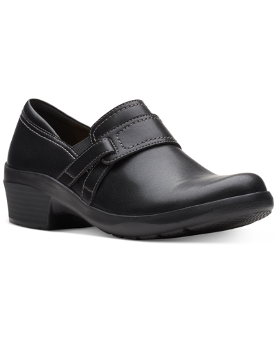 Clarks Women's Angie Poppy Slip-on Flats Women's Shoes In Black Leat
