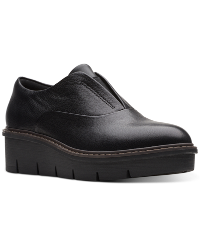 Clarks Airabell Sky Womens Leather Slip On Oxfords In Black