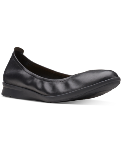 Clarks Women's Jenette Ease Slip-on Flats Women's Shoes In Black Leather
