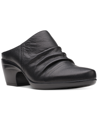 Clarks Emily Charm Womens Slip On Leather Clogs In Black