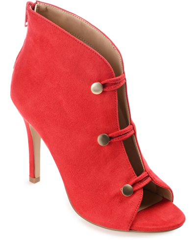 Journee Collection Women's Brecklin Buttons Peep Toe Bootie In Red