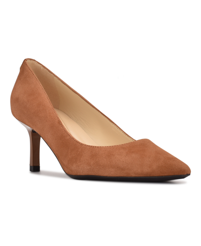 Nine West Women's Kuna 9x9 Kitten Heel Pointy Toe Dress Pumps Women's Shoes In Cognac Suede