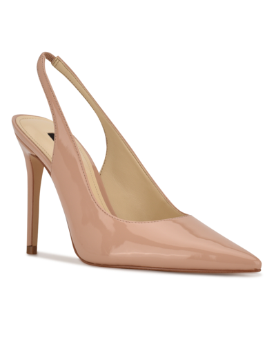 Nine West Women's Feather Pointy Toe Slingback Dress Pumps Women's Shoes In Medium Natural Patent