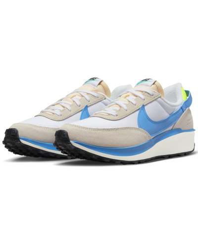 Nike Men's Waffle Debut Casual Sneakers From Finish Line In White/university Blue/light Orewood Brown/volt/sail/stadium Green