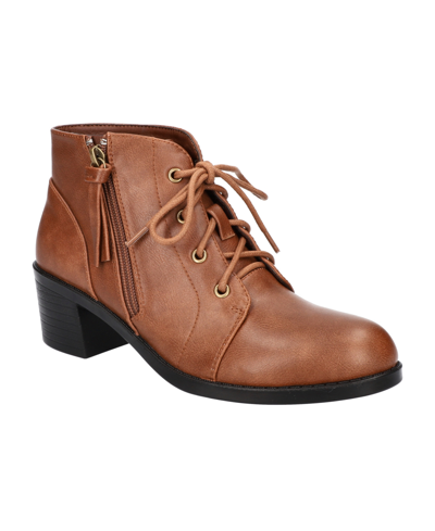 Easy Street Becker Womens Faux Leather Round Toe Ankle Boots In Tan