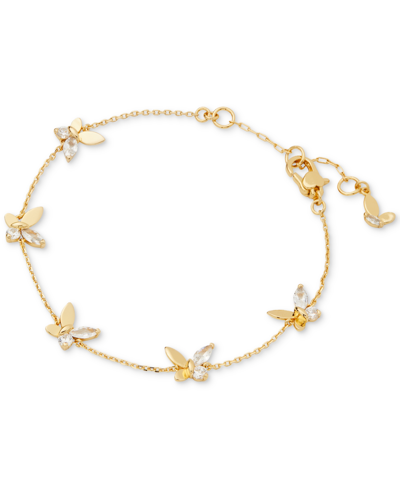 Kate Spade Gold-tone Crystal Social Butterfly Station Bracelet In Multi