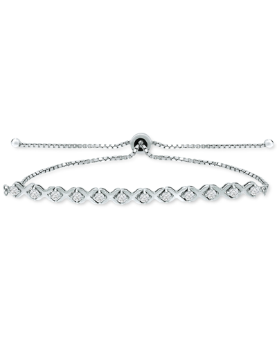 Giani Bernini Cubic Zirconia Xo Bolo Bracelet, Created For Macy's In Sterling Silver