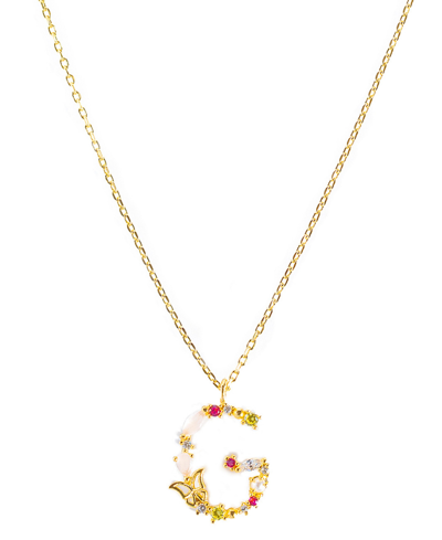 Girls Crew Flutterfly Stone Initial Necklace In Gold-plated- G